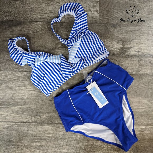 Striped Ruffled High Waisted Bikini - Picture 3 of 3